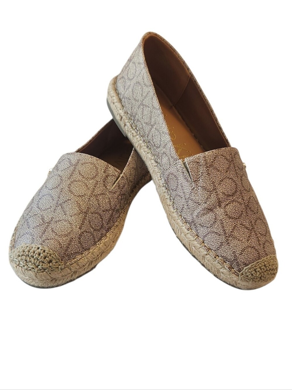 Beige/Taupe Calvin Klein Logo Popular2 Espadrille Slip-On Flats - Women, 8M